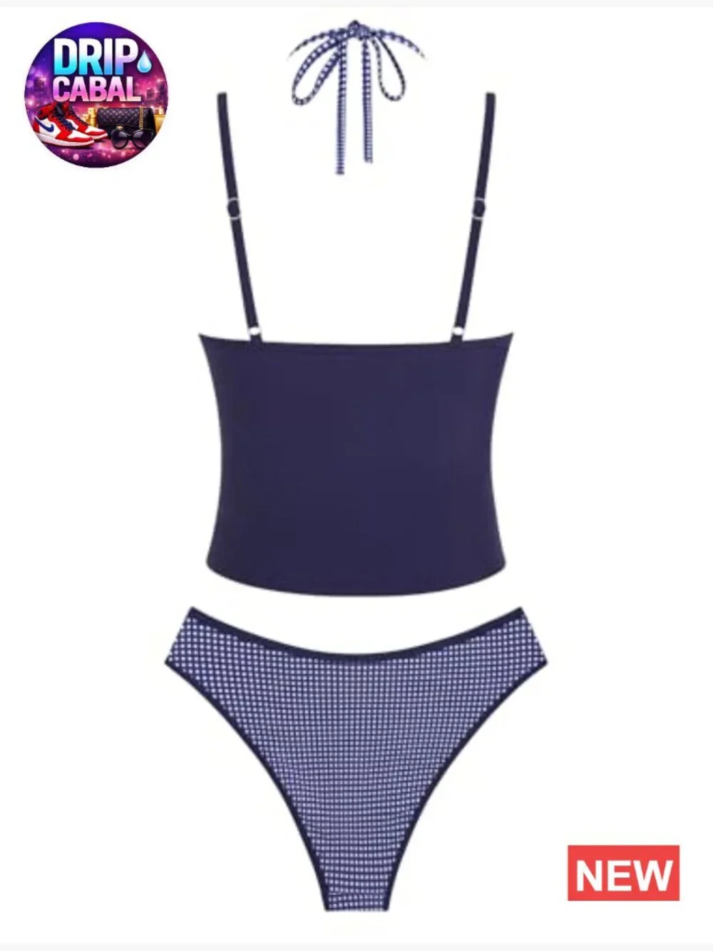 Double Layer Tankini Set Halter Color Block Tummy Control Two Piece Bathing Suit